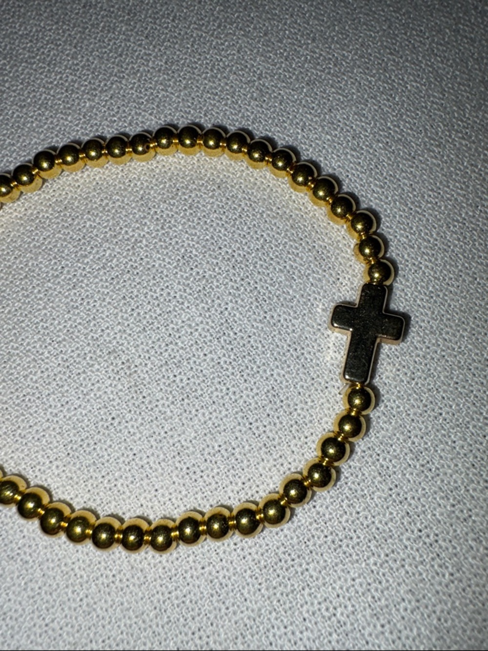 Gold Bead Stretch Bracelet with Cross Accent - Women Jewelry - Picture 3 of 4